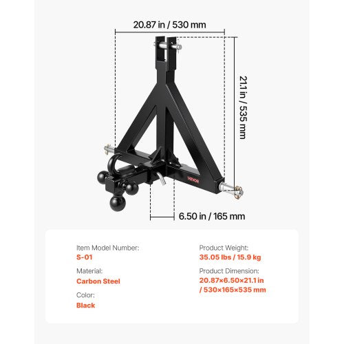 3 Point Trailer Hitch 2 in Receiver 3pt Quick Hitch Attachment with 3