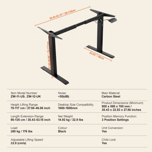 Standing Desk Frame Adjustable 276461 inch Height 354532 inch