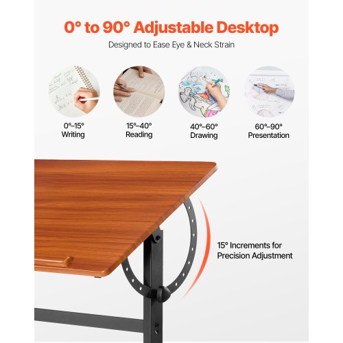 Drafting Table Adjustable°90° Tilt Drawing Desk Portable Artist Table
