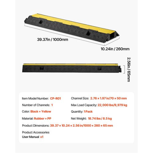 Cable Protector Ramp 22000 lbsaxle Capacity 1 Channel Heavy Duty Rubber