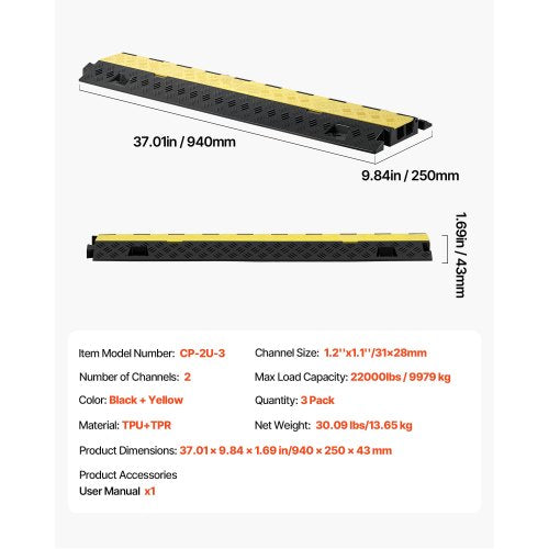 Cable Protector Ramp 22000 lbsaxle Capacity 2 Channel Heavy Duty TPU