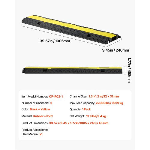 Cable Protector Ramp 22000 lbsaxle Capacity 2 Channel Heavy Duty Rubber