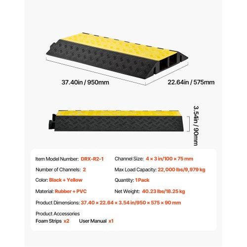 Cable Protector Ramp 22000 lbsaxle Capacity 2 Channel Heavy Duty Rubber 1