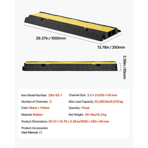 Cable Protector Ramp 22000 lbsaxle Capacity 2 Channel Heavy Duty Rubber 2