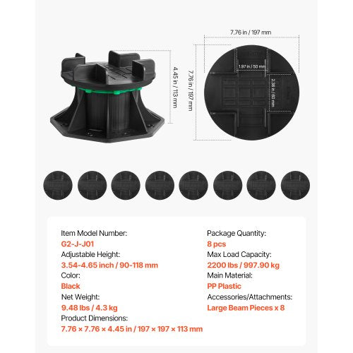 Deck Blocks 8 PCS 2200 lbs 99790 kg Load Capacity Deck Support Plastic