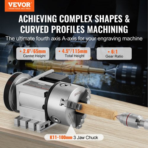 Dividing Head K11100mm 3Jaw Chuck CNC Router Milling Machine Rotational