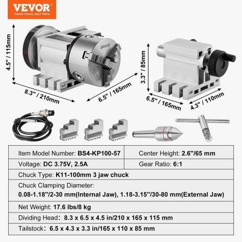 Dividing Head K11100mm 3Jaw Chuck CNC Router Milling Machine Rotational