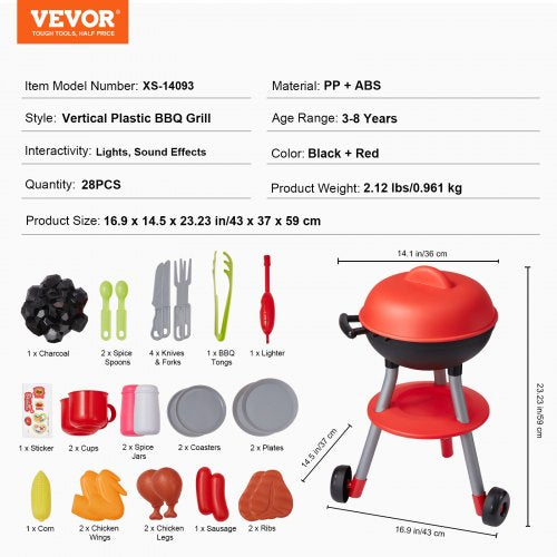 28 PCS BBQ Grill Playset Kids Toys Kitchen Playset with Sound Light