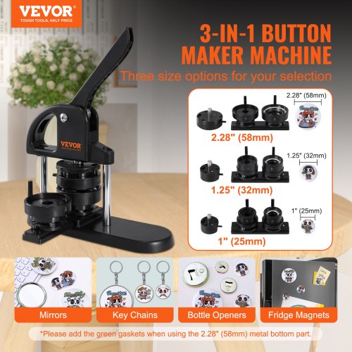 Button Maker 1/1.25/2.28 inch(25/32/58mm) 3IN1 Pin Maker with 300pcs