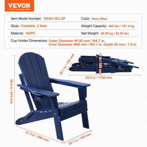 Adirondack Chair Plastic Set Of 2 Allweather Portable Folding Fire Pit Outdoor b