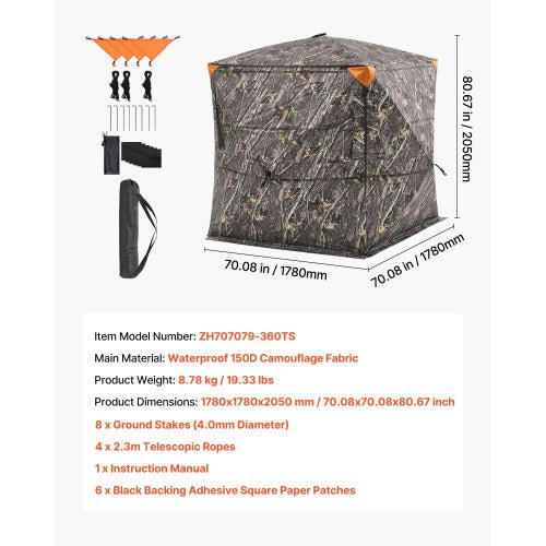 Hunting Blind 45 Person See Through Ground Blinds with Carrying Bag 360