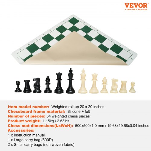 Tournament Chess Set 20 Inch RollUp Beginner Chess Board Foldable