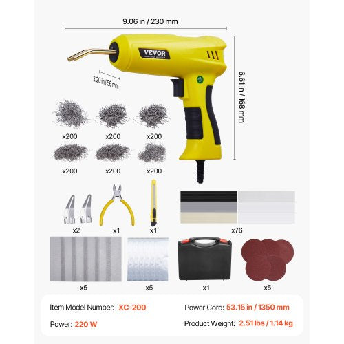 Plastic Welding Kit 220W Plastic Welder Gun with 1200PCS Hot Staples