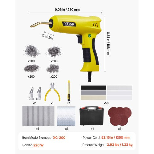 Plastic Welding Kit 220W Plastic Welder Gun with 800PCS Hot Staples 56PCS