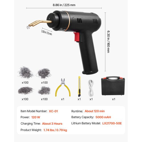 Cordless Plastic Welder 120W Plastic Welding Gun with 400PCS 4 Types Hot