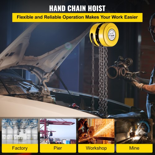 Hand Chain Hoist 2200 lbs 1 Ton Capacity Chain Block 15ft4.5m Lift