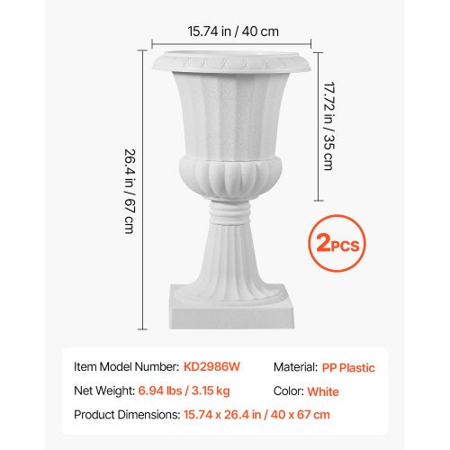 Plastic Urn Planters 158 x 26.4 Inch 2 Pack White Classic Flower Pots