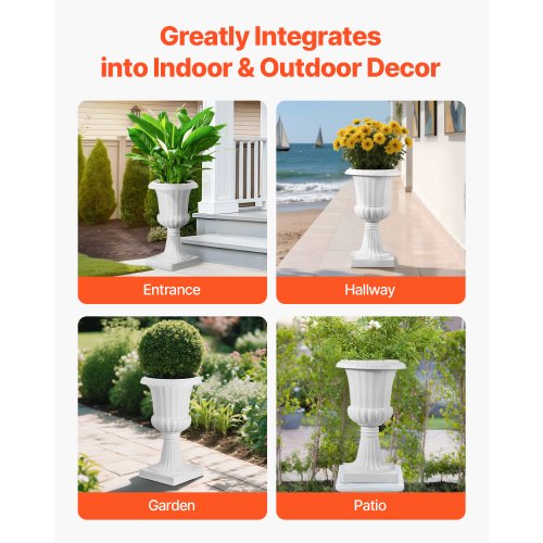 Plastic Urn Planters 158 x 26.4 Inch 2 Pack White Classic Flower Pots