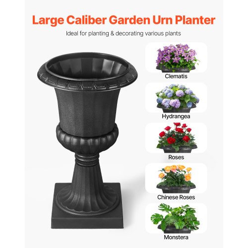 Plastic Urn Planters 158 x 26.4 Inch 2 Pack Black Classic Flower Pots