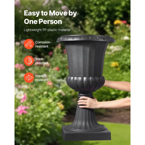 Plastic Urn Planters 158 x 26.4 Inch 2 Pack Black Classic Flower Pots