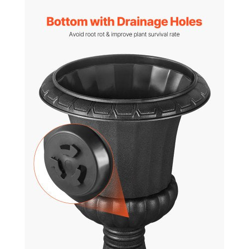 Plastic Urn Planters 158 x 26.4 Inch 2 Pack Black Classic Flower Pots
