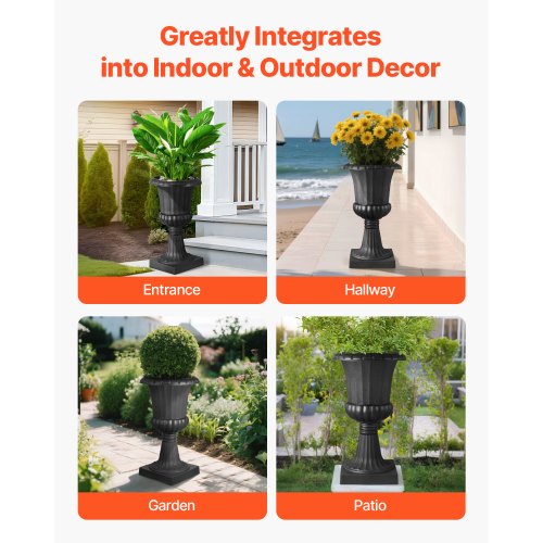 Plastic Urn Planters 158 x 26.4 Inch 2 Pack Black Classic Flower Pots