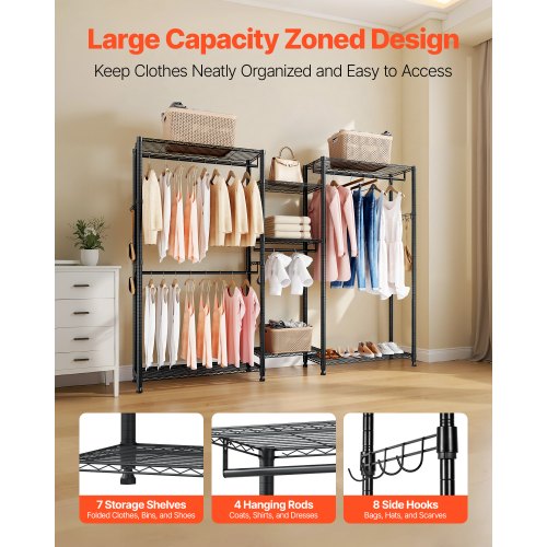 Clothing Garment Rack Heavy Duty Closet Wardrobe 7 Adjustable Tiers