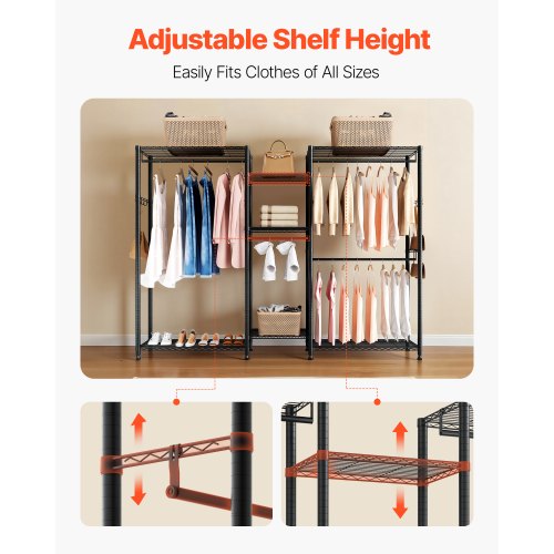 Clothing Garment Rack Heavy Duty Closet Wardrobe 7 Adjustable Tiers