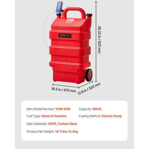 Fuel Caddy 16 Gallon Portable Fuel Tank with 12V DC 25 GPM Electric Fuel