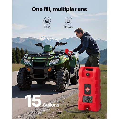 Fuel Caddy 15 Gallon Portable Fuel Tank with Gravity Hand Pump Modes