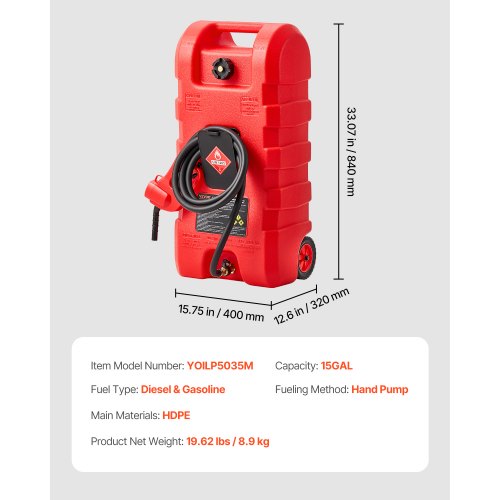 Fuel Caddy 15 Gallon Portable Fuel Tank with Gravity Hand Pump Modes