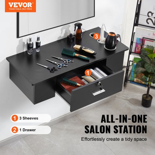 WallMounted Salon Workstation Equipped with 3 Holders for Hair Dryers