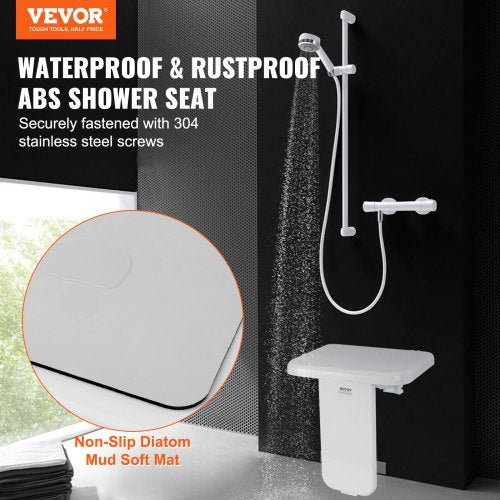 Folding ABS Shower Seat 157 x 167 Unfolded Wall Mounted Fold Up Shower Bench