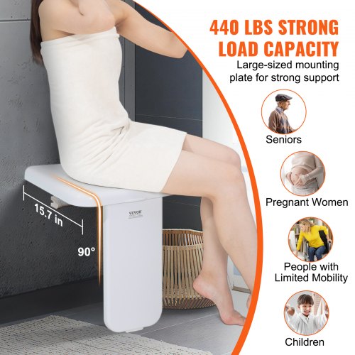 Folding ABS Shower Seat 157 x 167 Unfolded Wall Mounted Fold Up Shower Bench