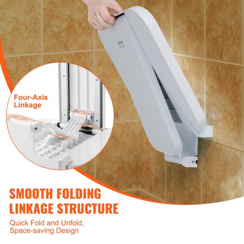 Folding ABS Shower Seat 157 x 167 Unfolded Wall Mounted Fold Up Shower Bench