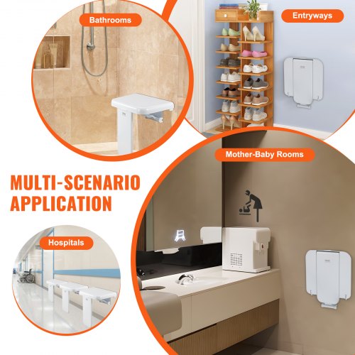 Folding ABS Shower Seat 157 x 167 Unfolded Wall Mounted Fold Up Shower Bench