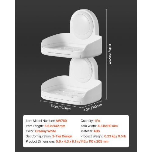 Soap Holder for Shower Double Layer with Suction Cup Wall Mounted