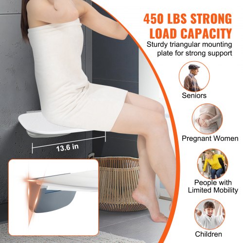 Ureaformaldehyde Folding Shower Seat 136 x 128 Unfolded Wall