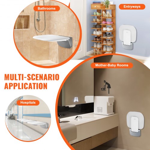 Ureaformaldehyde Folding Shower Seat 136 x 128 Unfolded Wall