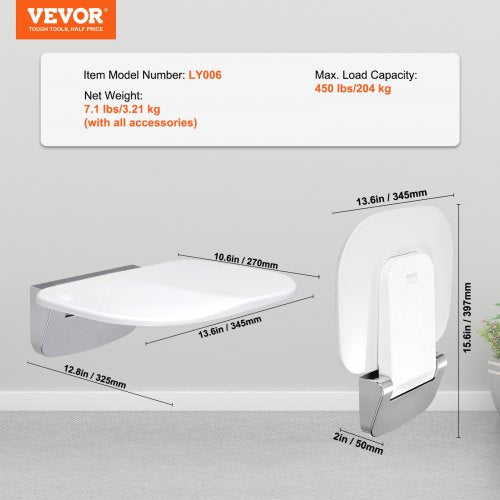 Ureaformaldehyde Folding Shower Seat 136 x 128 Unfolded Wall