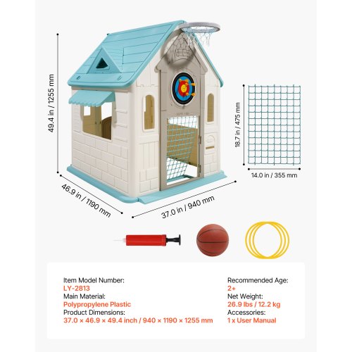 Outdoor Playhouse 5In1 Cottage Play House With Pretend Basketball Darts Soccer