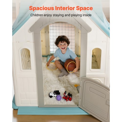 Outdoor Playhouse 5In1 Cottage Play House With Pretend Basketball Darts Soccer