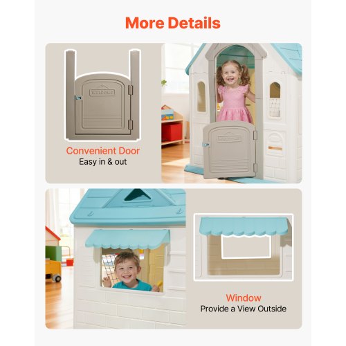 Outdoor Playhouse 5In1 Cottage Play House With Pretend Basketball Darts Soccer
