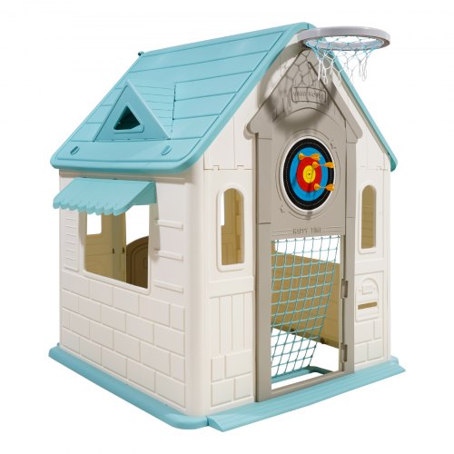 Outdoor Playhouse 5In1 Cottage Play House With Pretend Basketball Darts Soccer