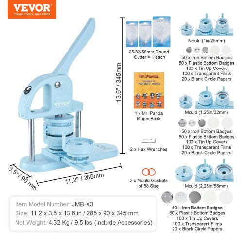 3IN1 Button Maker 1/1.25/2.28 inch (25/32/58mm) Pin Maker 300pcs Button