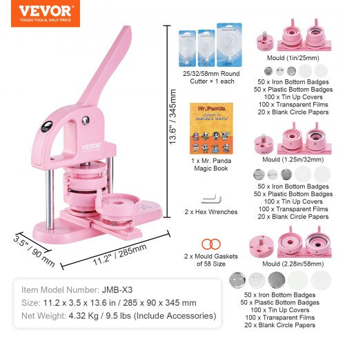 3IN1 Button Maker 1/1.25/2.28 inch(25/32/58mm) Pin Maker 300pcs Button