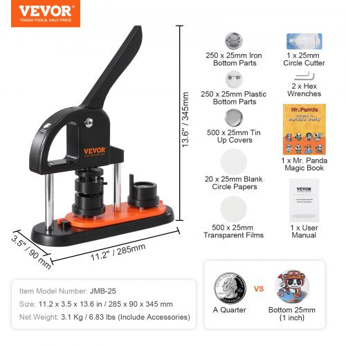 Button Maker Machine 0.98 inch / 25mm Pin Maker with 500pcs Button Parts