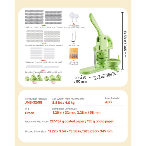 Button Maker Machine 126228 inch 2in1 Plastic Pin Maker with 200 pcs