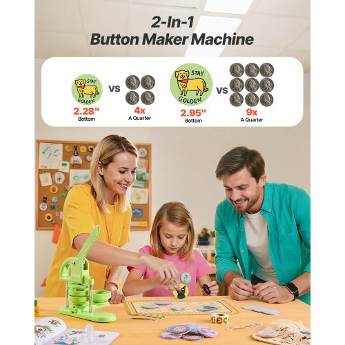 Button Maker Machine 228295 inch 2in1 Plastic Pin Maker with 200 pcs