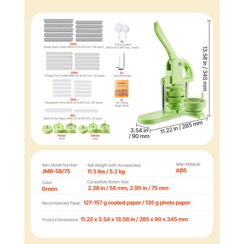 Button Maker Machine 228295 inch 2in1 Plastic Pin Maker with 200 pcs